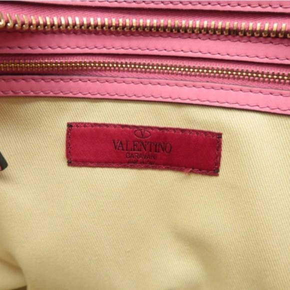 100% Authentic VALENTINO GARAVANI Rockstud Pink Leather Satchel Bag - Picture 11 of 12